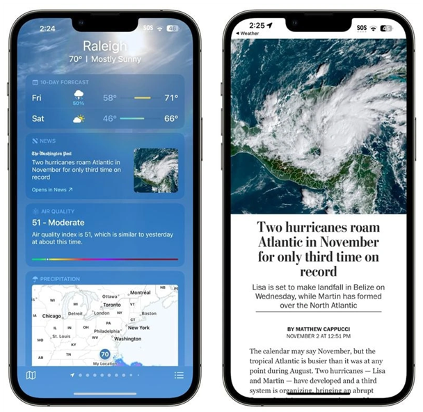 大足苹果14维修分享iPhone 14手机如何看天气时顺带看新闻 